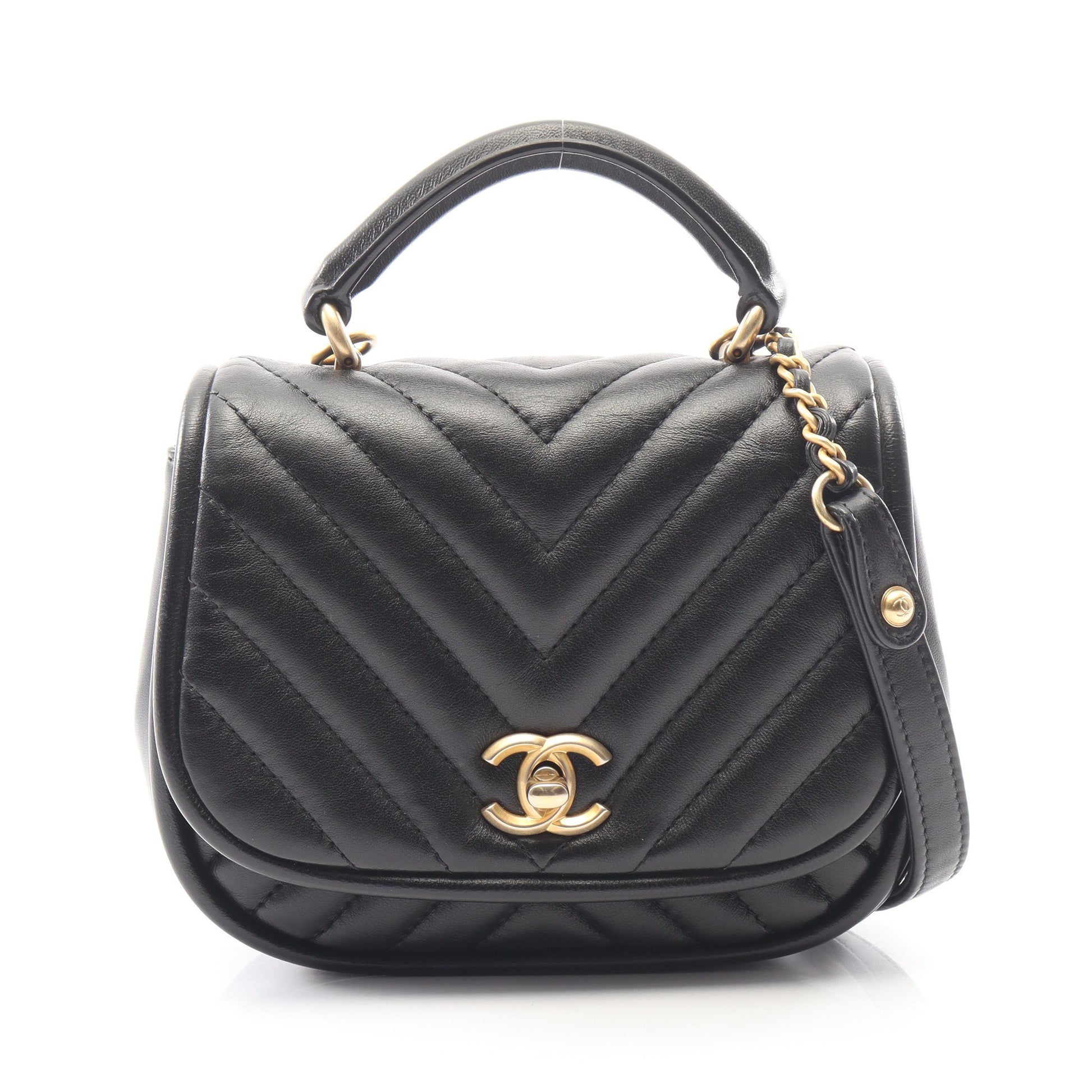 シェブロン Vステッチ 2WAY チェーンショルダーバッグ ラムスキン ブラック ゴールド金具 シャネル バッグ CHANEL