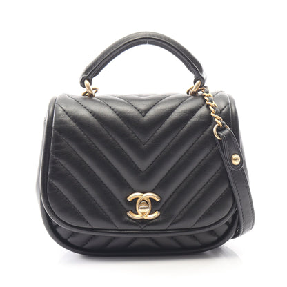 シェブロン Vステッチ 2WAY チェーンショルダーバッグ ラムスキン ブラック ゴールド金具 シャネル バッグ CHANEL