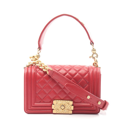 ボーイシャネル スモール ハンドストラップ付き 2WAY チェーンショルダーバッグ ラムスキン レッド ゴールド金具 シャネル バッグ CHANEL