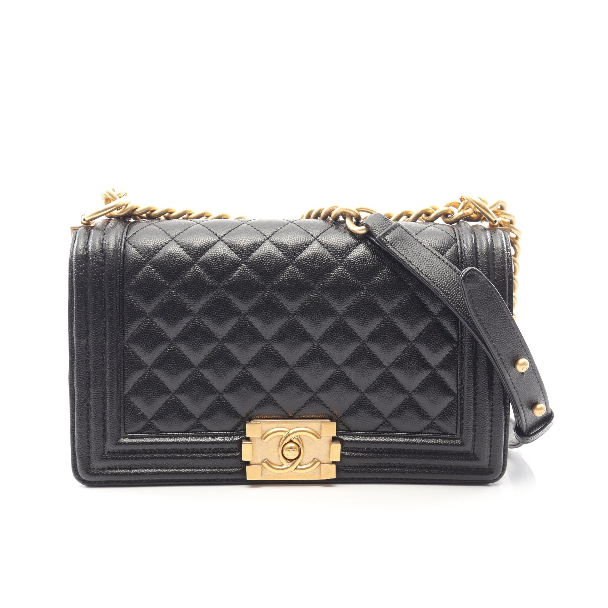 ボーイシャネル チェーンショルダーバッグ キャビアスキン ブラック ゴールド金具 シャネル バッグ CHANEL
