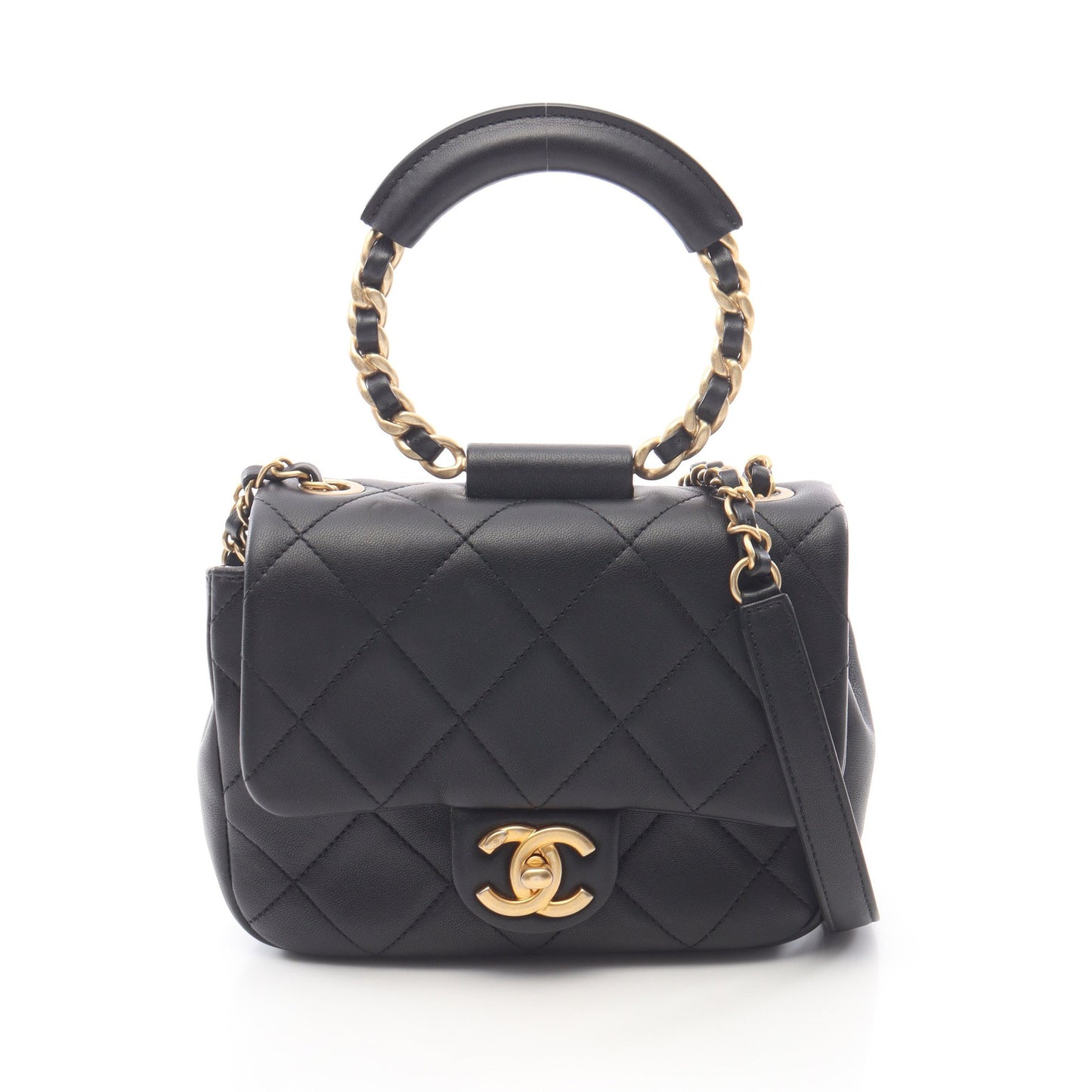 マトラッセ ループハンドル 2WAY チェーンショルダーバッグ ラムスキン ブラック ゴールド金具 シャネル バッグ CHANEL
