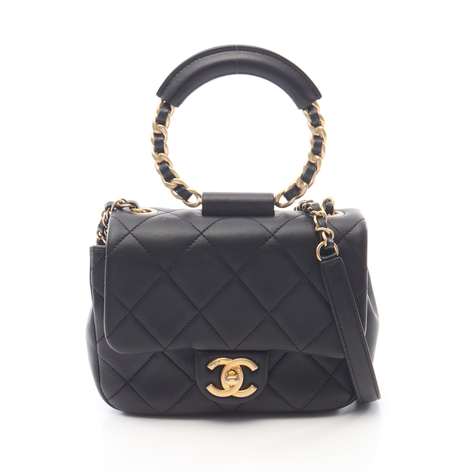 マトラッセ ループハンドル 2WAY チェーンショルダーバッグ ラムスキン ブラック ゴールド金具 シャネル バッグ CHANEL