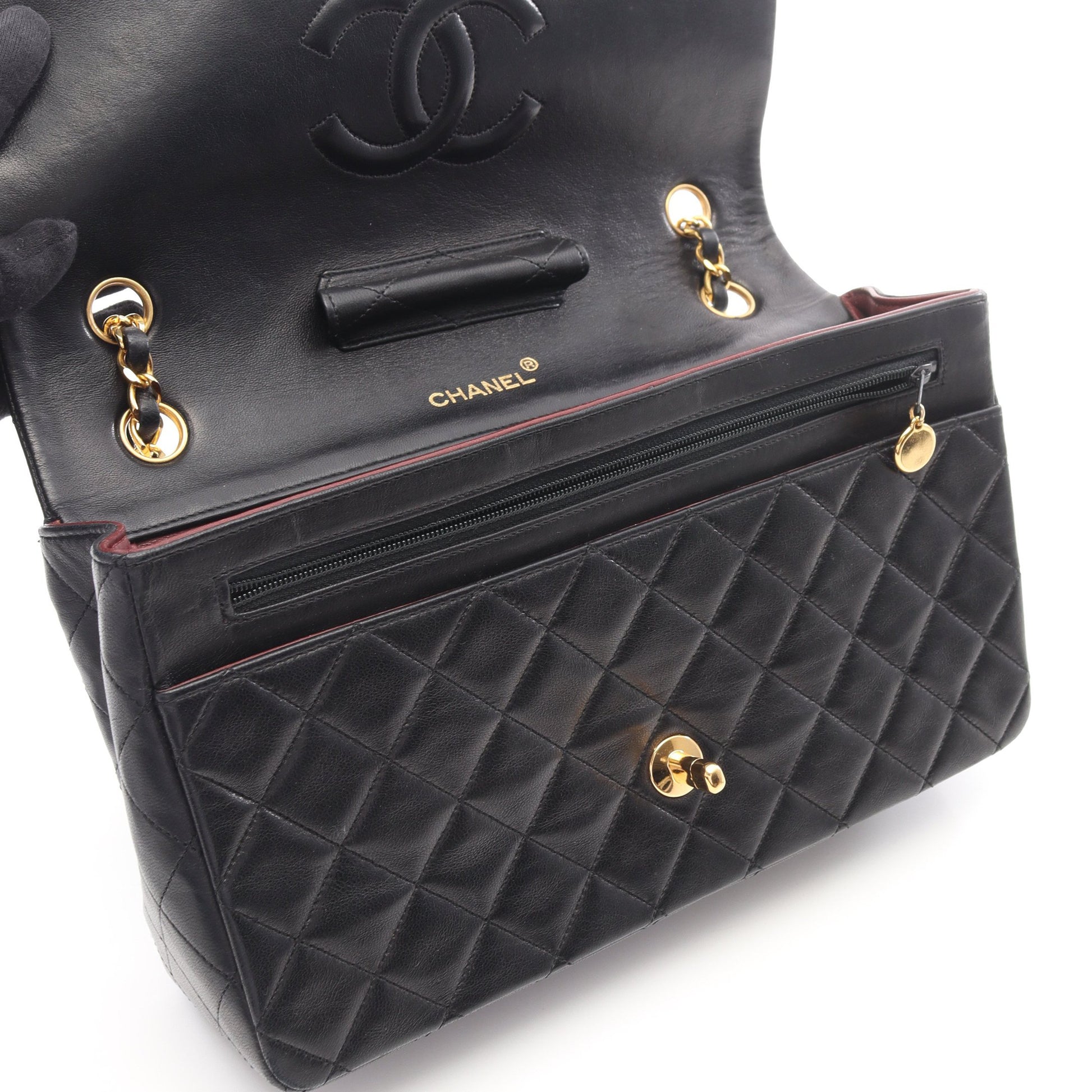 マトラッセ27 シングルフラップ Wチェーンショルダーバッグ ラムスキン ブラック ゴールド金具 シャネル バッグ CHANEL