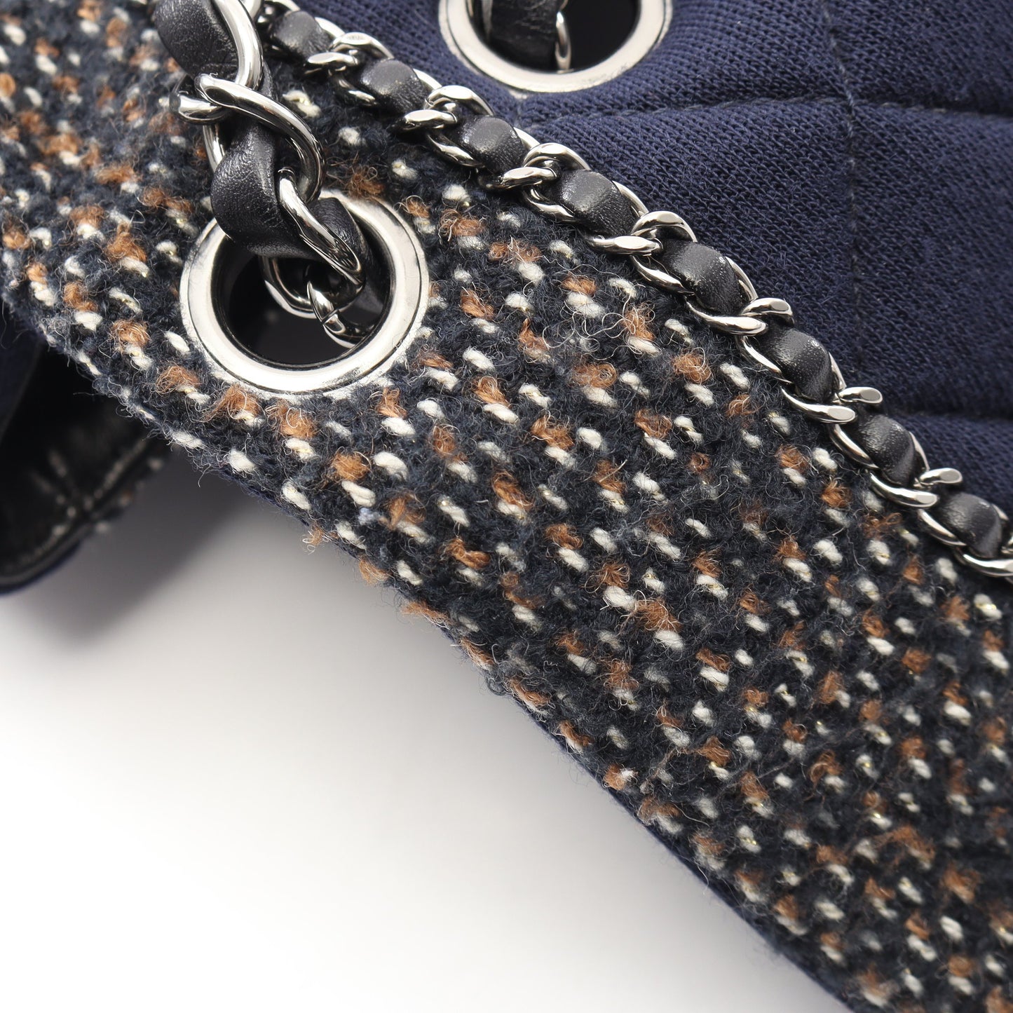 マトラッセ Wチェーンショルダーバッグ ツイード コットン ネイビー ブラック シルバー金具 シャネル バッグ CHANEL