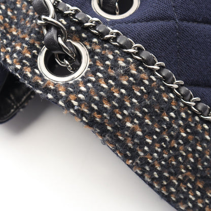 マトラッセ Wチェーンショルダーバッグ ツイード コットン ネイビー ブラック シルバー金具 シャネル バッグ CHANEL
