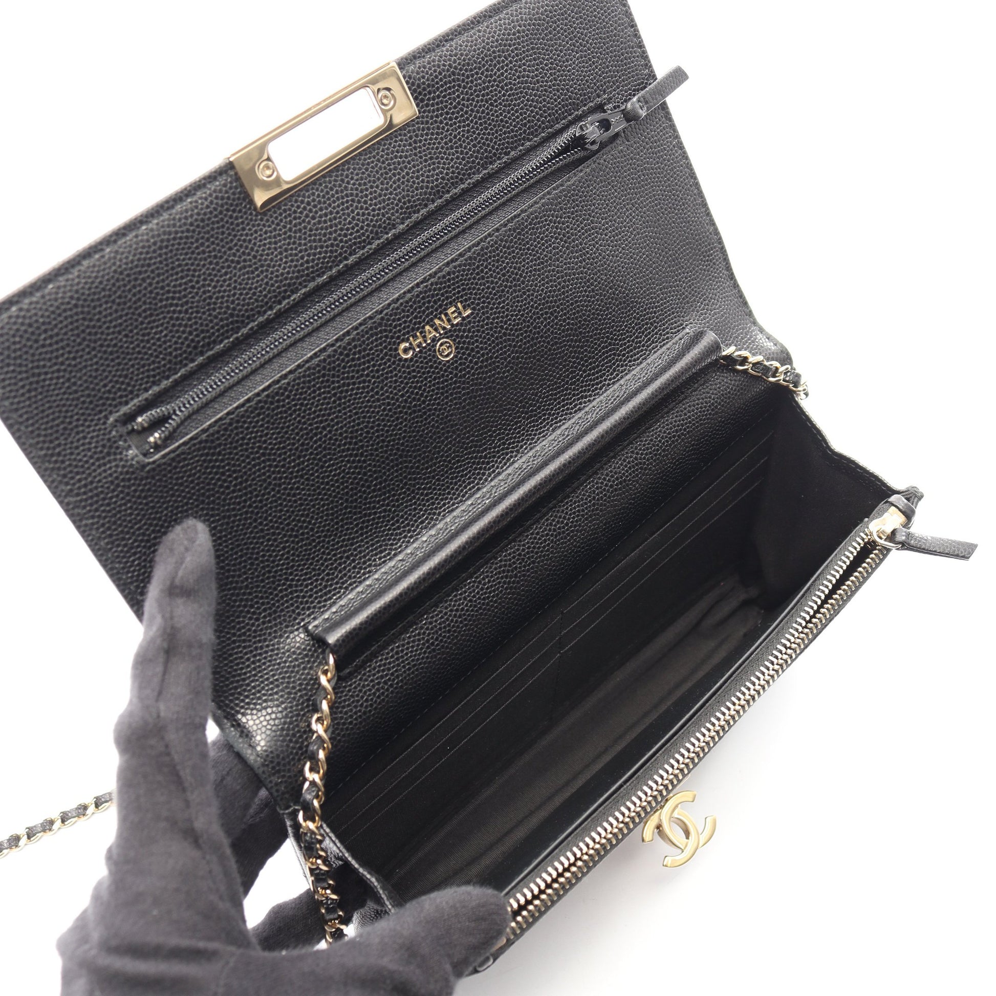 マトラッセ ココロック チェーンウォレット キャビアスキン ブラック ゴールド金具 シャネル バッグ CHANEL