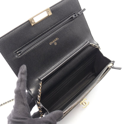 マトラッセ ココロック チェーンウォレット キャビアスキン ブラック ゴールド金具 シャネル バッグ CHANEL