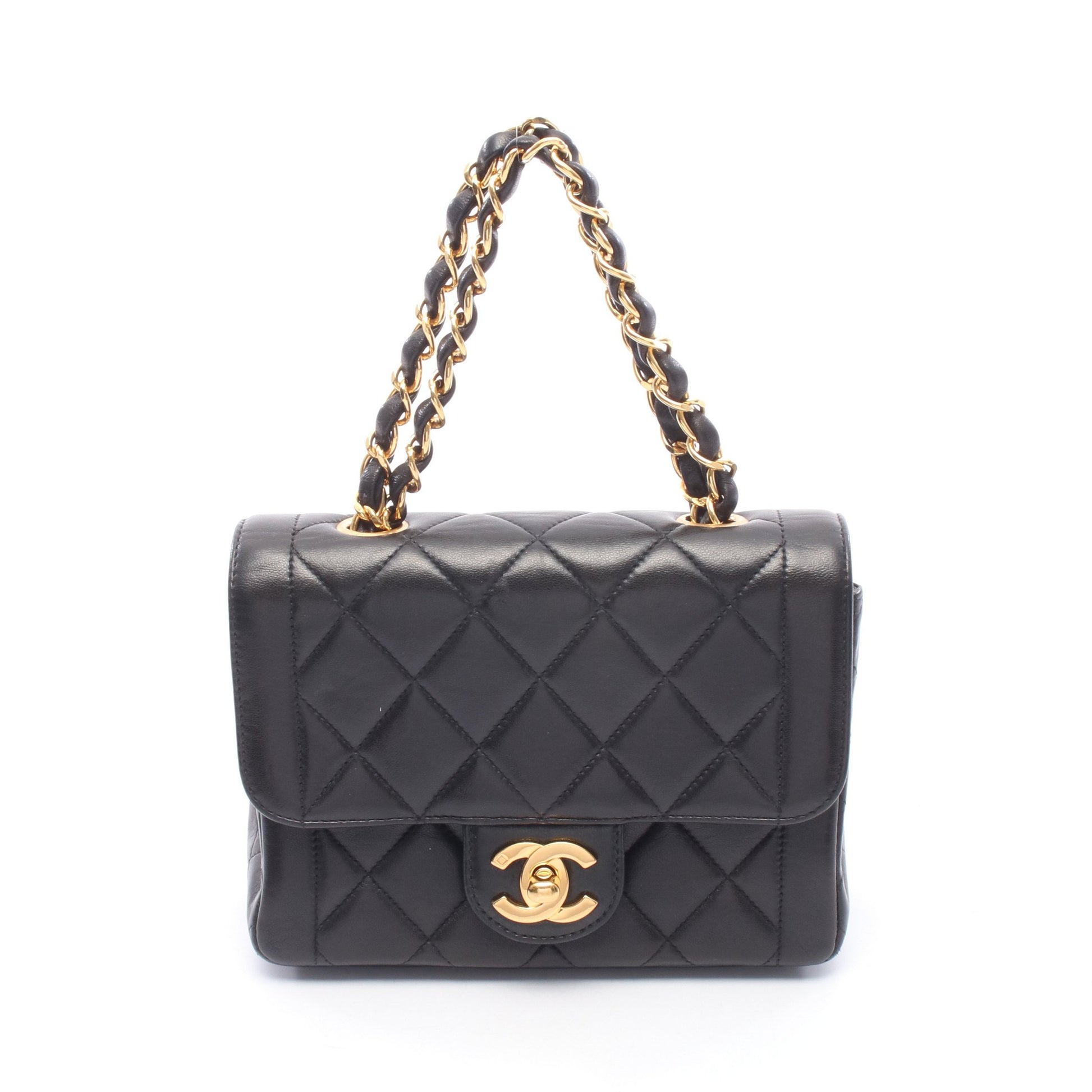 マトラッセ ミニ チェーンハンドバッグ ラムスキン ブラック ゴールド金具 シャネル バッグ CHANEL