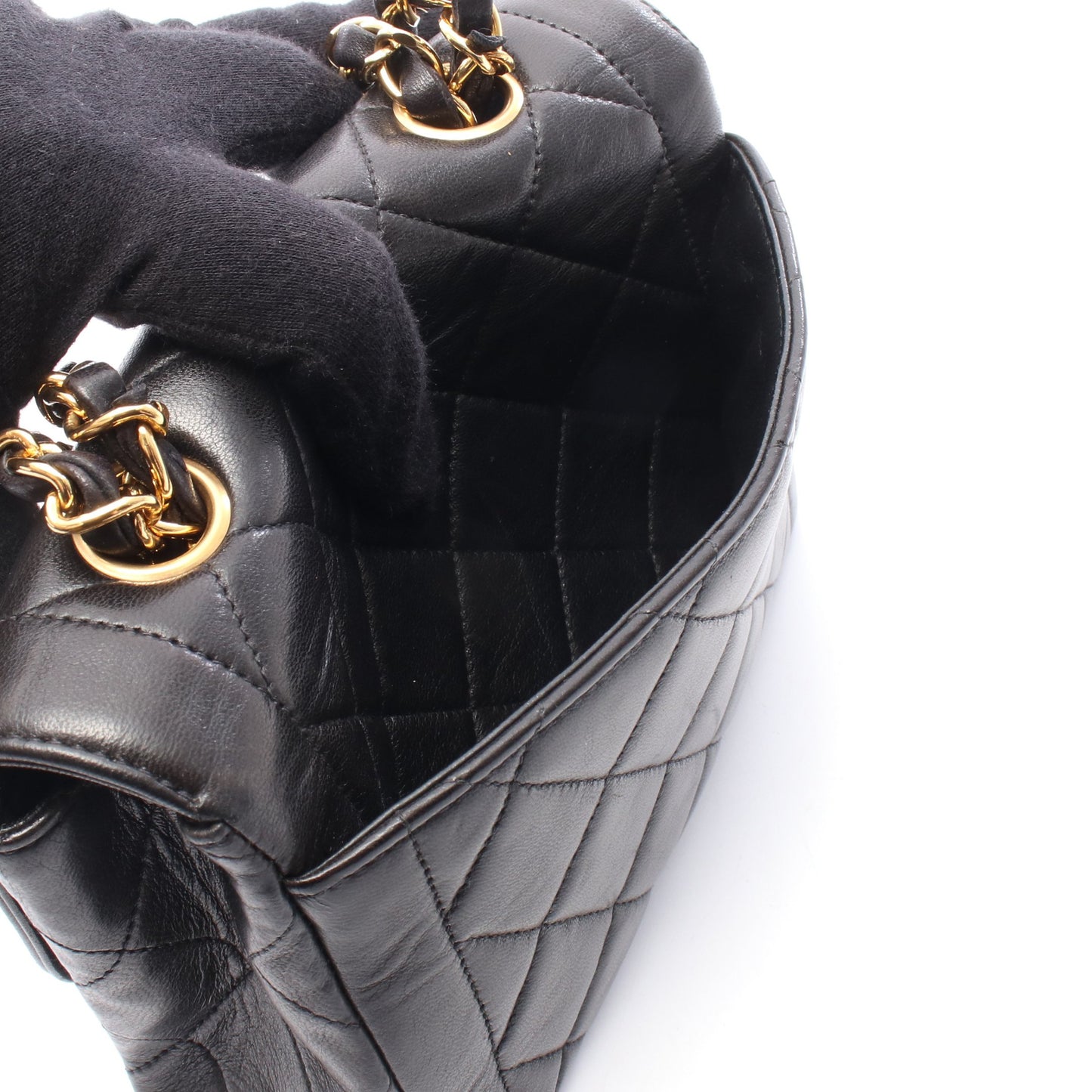マトラッセ ミニ チェーンハンドバッグ ラムスキン ブラック ゴールド金具 シャネル バッグ CHANEL