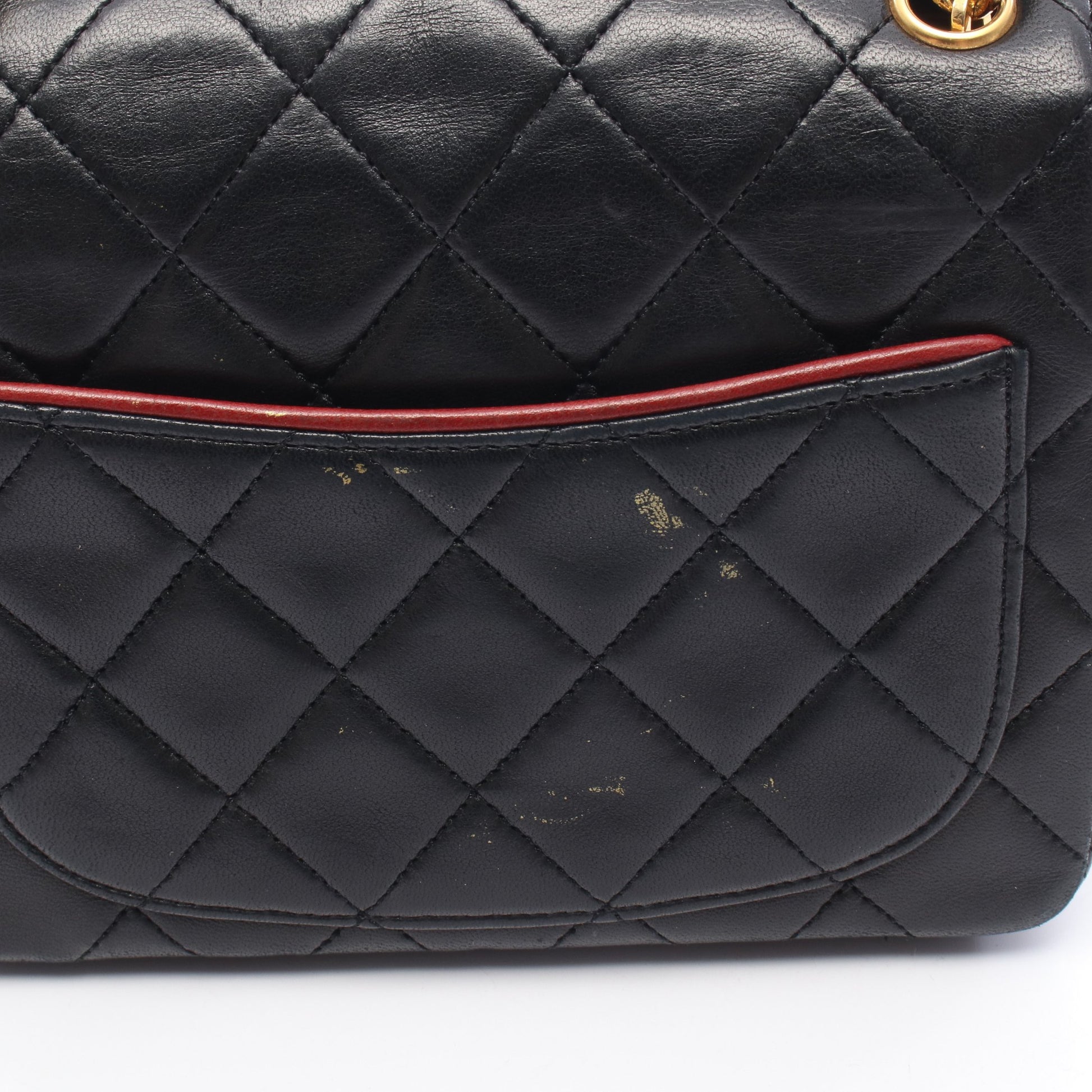 ミニマトラッセ チェーンショルダーバッグ ラムスキン ブラック レッド ゴールド金具 シャネル バッグ CHANEL