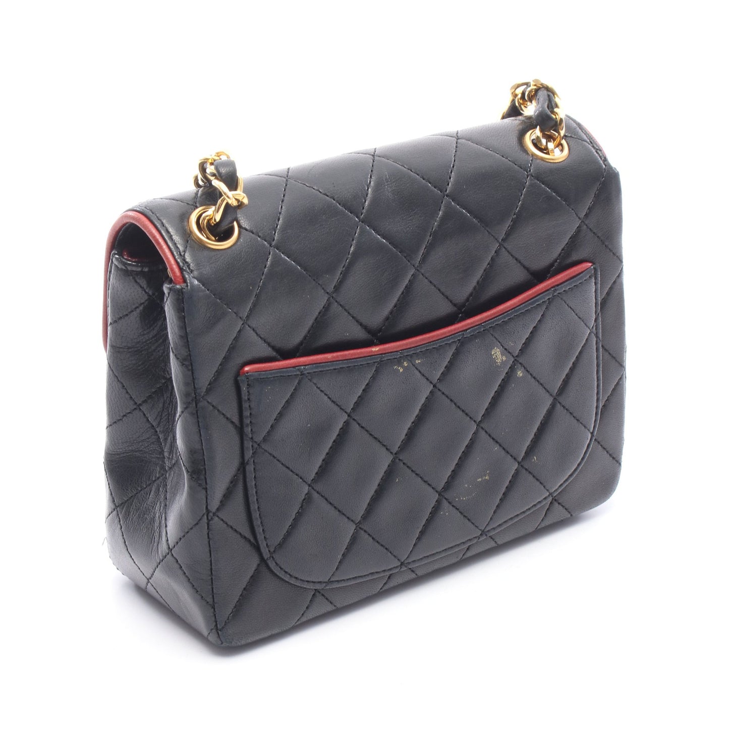 ミニマトラッセ チェーンショルダーバッグ ラムスキン ブラック レッド ゴールド金具 シャネル バッグ CHANEL