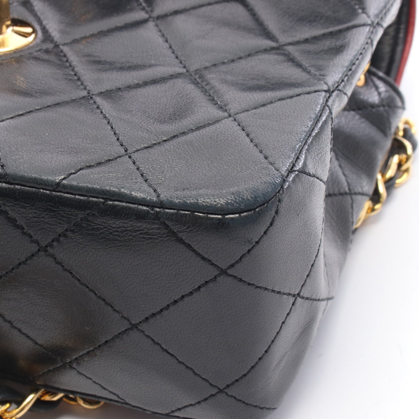 ミニマトラッセ チェーンショルダーバッグ ラムスキン ブラック レッド ゴールド金具 シャネル バッグ CHANEL