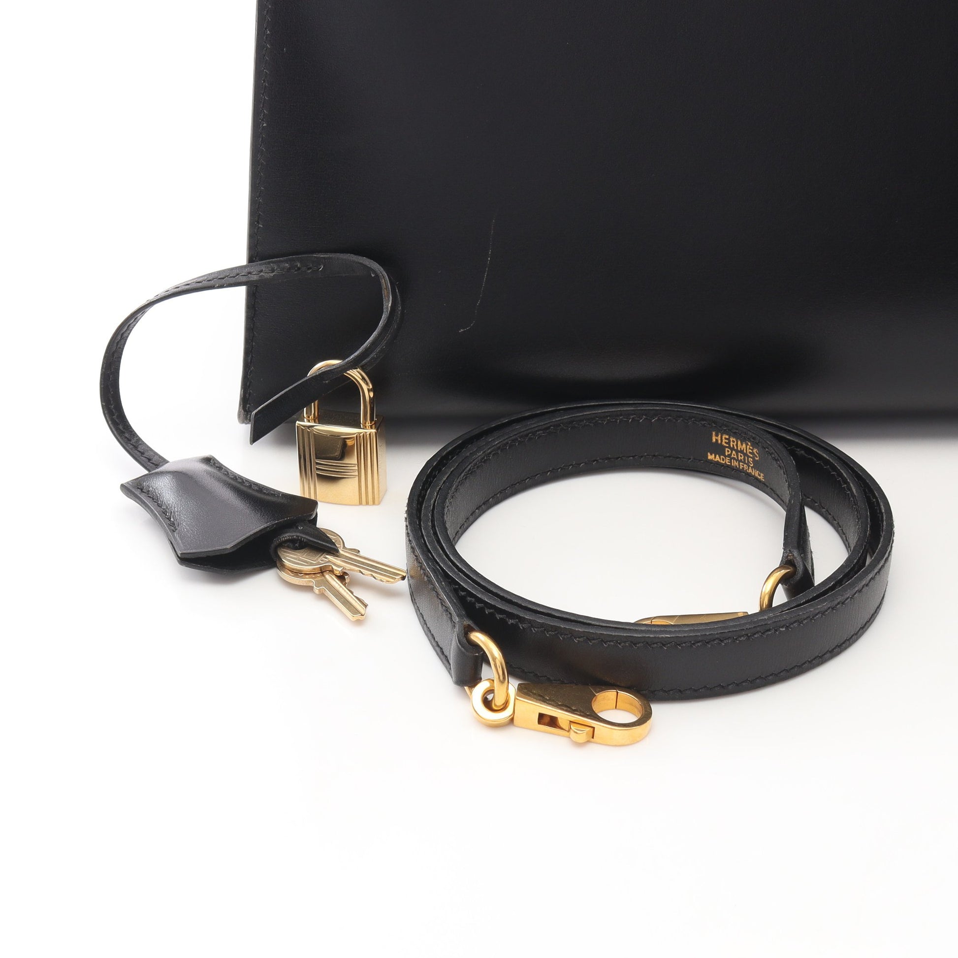 ケリー32 2WAY ハンドバッグ ボックスカーフ ブラック ゴールド金具 □D刻印 エルメス バッグ HERMES