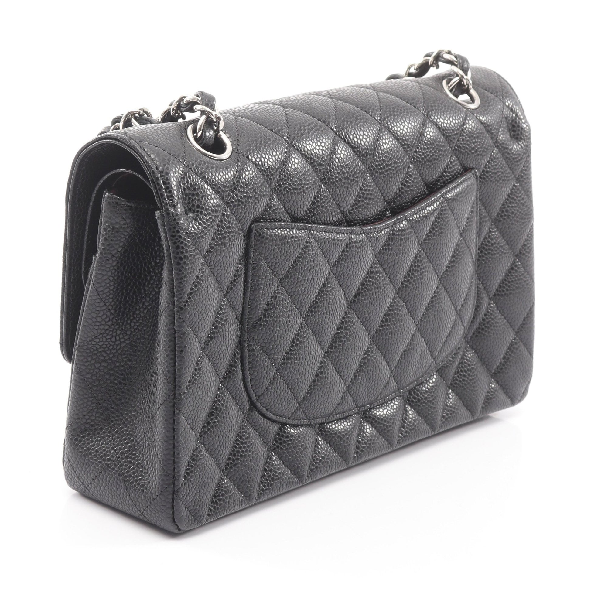 マトラッセ Wフラップ Wチェーンショルダーバッグ キャビアスキン ブラック シルバー金具 シャネル バッグ CHANEL
