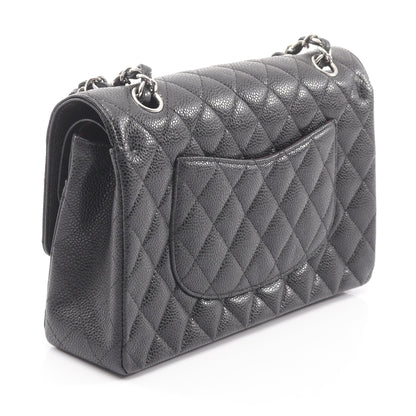 マトラッセ Wフラップ Wチェーンショルダーバッグ キャビアスキン ブラック シルバー金具 シャネル バッグ CHANEL