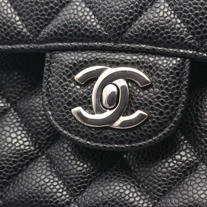 マトラッセ Wフラップ Wチェーンショルダーバッグ キャビアスキン ブラック シルバー金具 シャネル バッグ CHANEL
