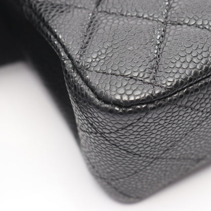 マトラッセ Wフラップ Wチェーンショルダーバッグ キャビアスキン ブラック シルバー金具 シャネル バッグ CHANEL