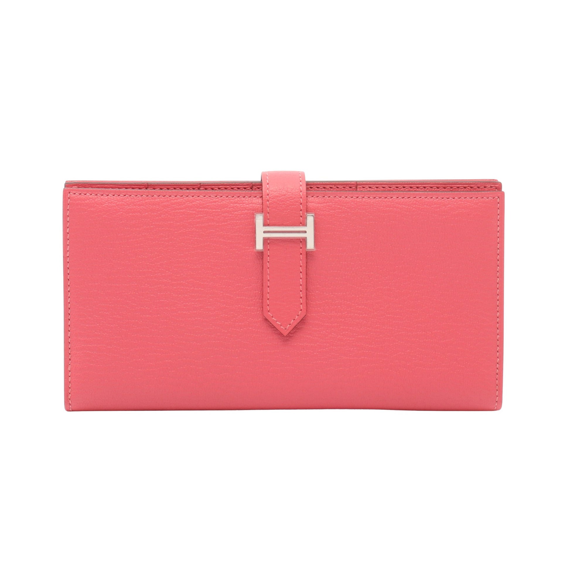 ベアンスフレ ローズアザレ 二つ折り長財布 シェーブル ピンク シルバー金具 C刻印 エルメス 財布・小物 HERMES