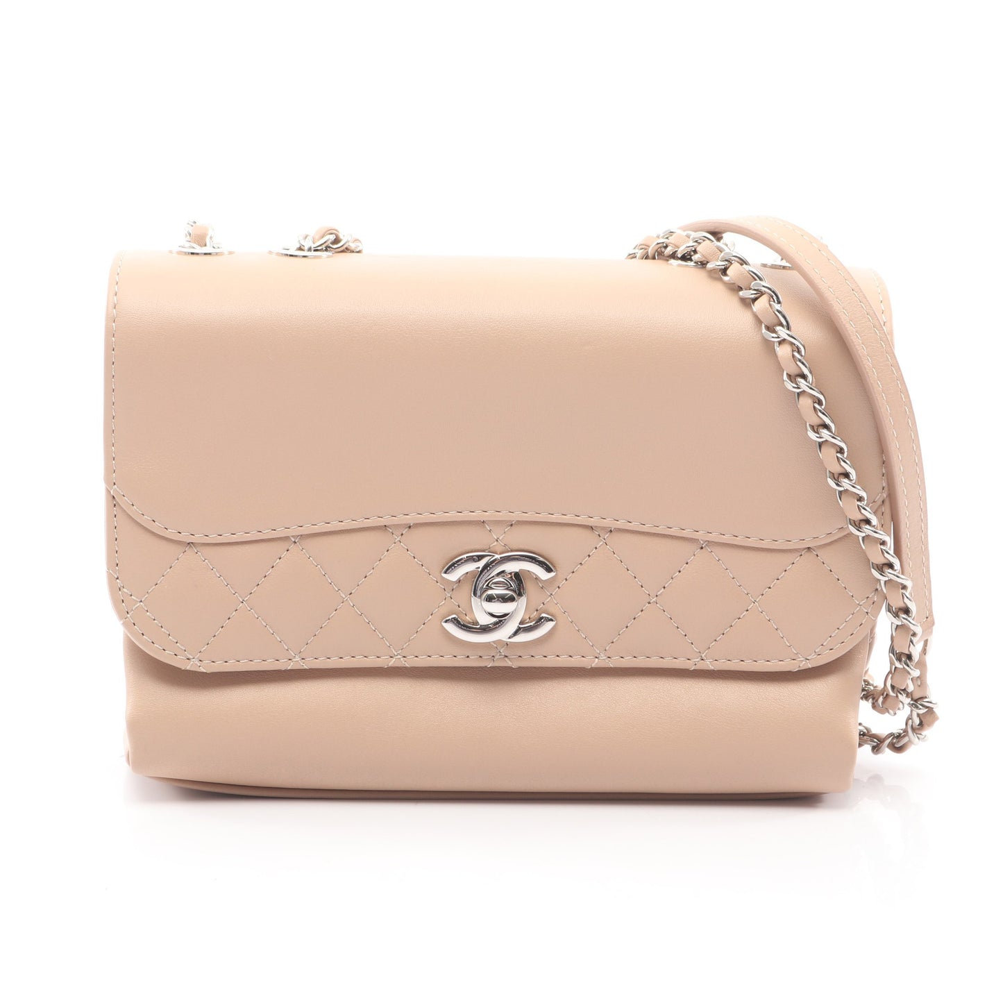 マトラッセ Wチェーンショルダーバッグ ラムスキン ベージュ シルバー金具 シャネル バッグ CHANEL