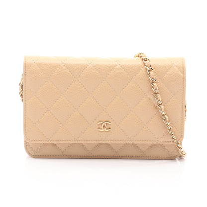 マトラッセ チェーンウォレット キャビアスキン ベージュ ゴールド金具 シャネル バッグ CHANEL