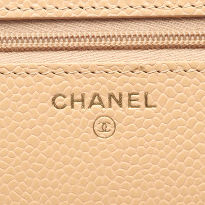 マトラッセ チェーンウォレット キャビアスキン ベージュ ゴールド金具 シャネル バッグ CHANEL