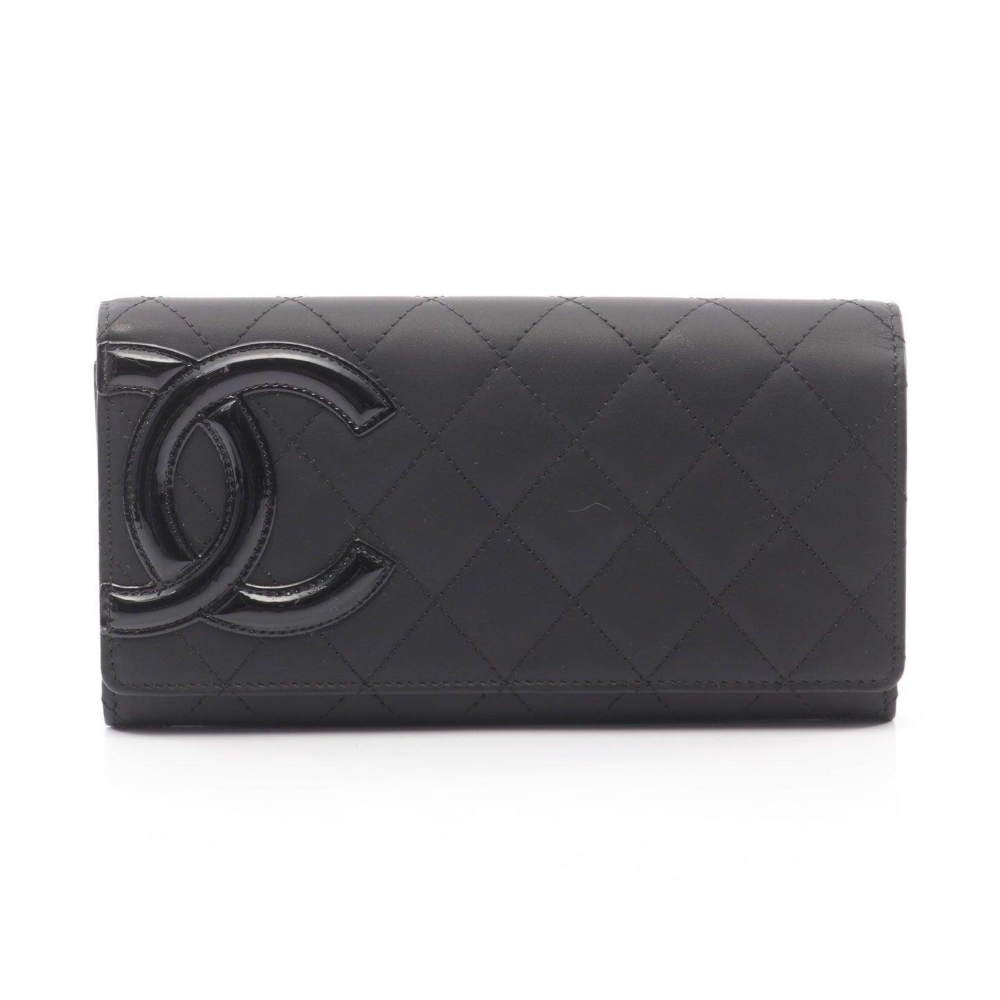 カンボンライン 二つ折り長財布 レザー エナメルレザー ブラック シルバー金具 シャネル 財布・小物 CHANEL