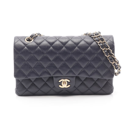マトラッセ Wフラップ Wチェーンショルダーバッグ キャビアスキン ネイビー ゴールド金具 シャネル バッグ CHANEL