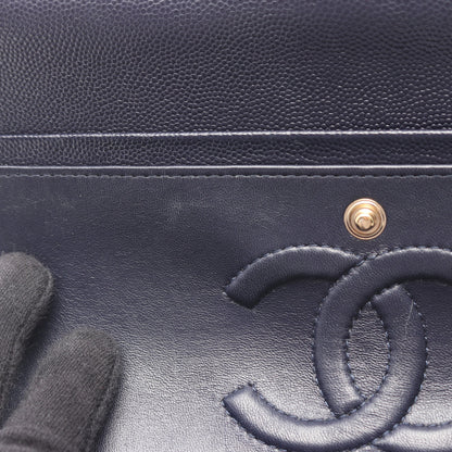 マトラッセ Wフラップ Wチェーンショルダーバッグ キャビアスキン ネイビー ゴールド金具 シャネル バッグ CHANEL