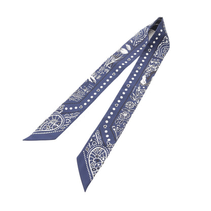 ツイリー Entre Ciel et mer Bandana リボン スカーフ シルク ネイビー ホワイト ブラック エルメス 財布・小物 HERMES
