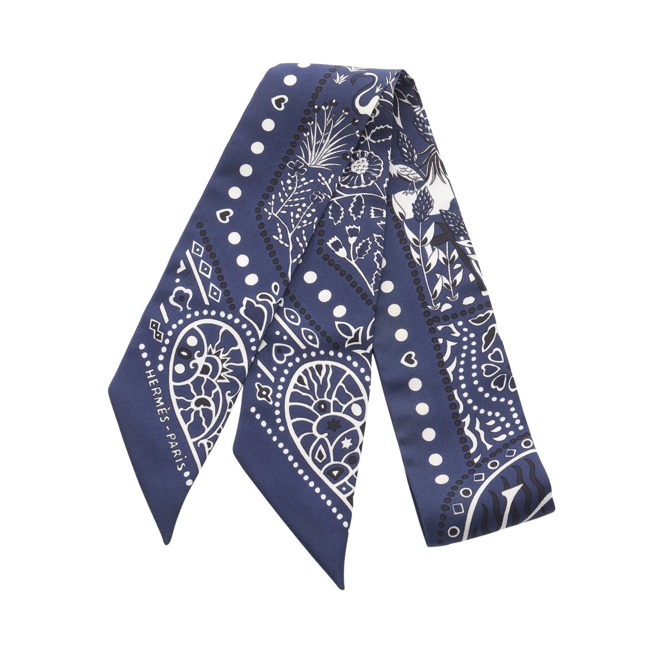 HERMES 鍵とリボンのスカーフ 約85cm x 85cm ツイリー Entre Ciel et mer Bandana リボン スカーフ シルク ネイビー