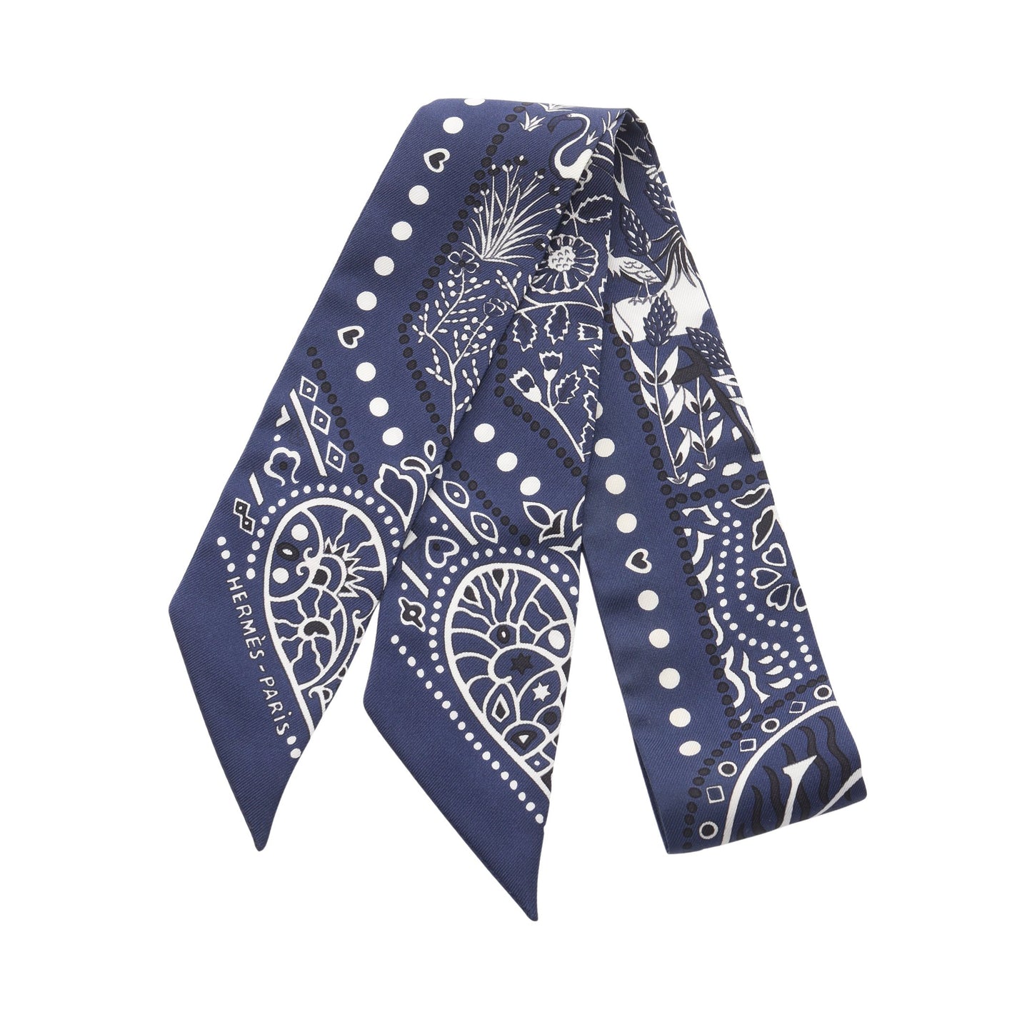 ツイリー Entre Ciel et mer Bandana リボン スカーフ シルク ネイビー ホワイト ブラック エルメス 財布・小物 HERMES