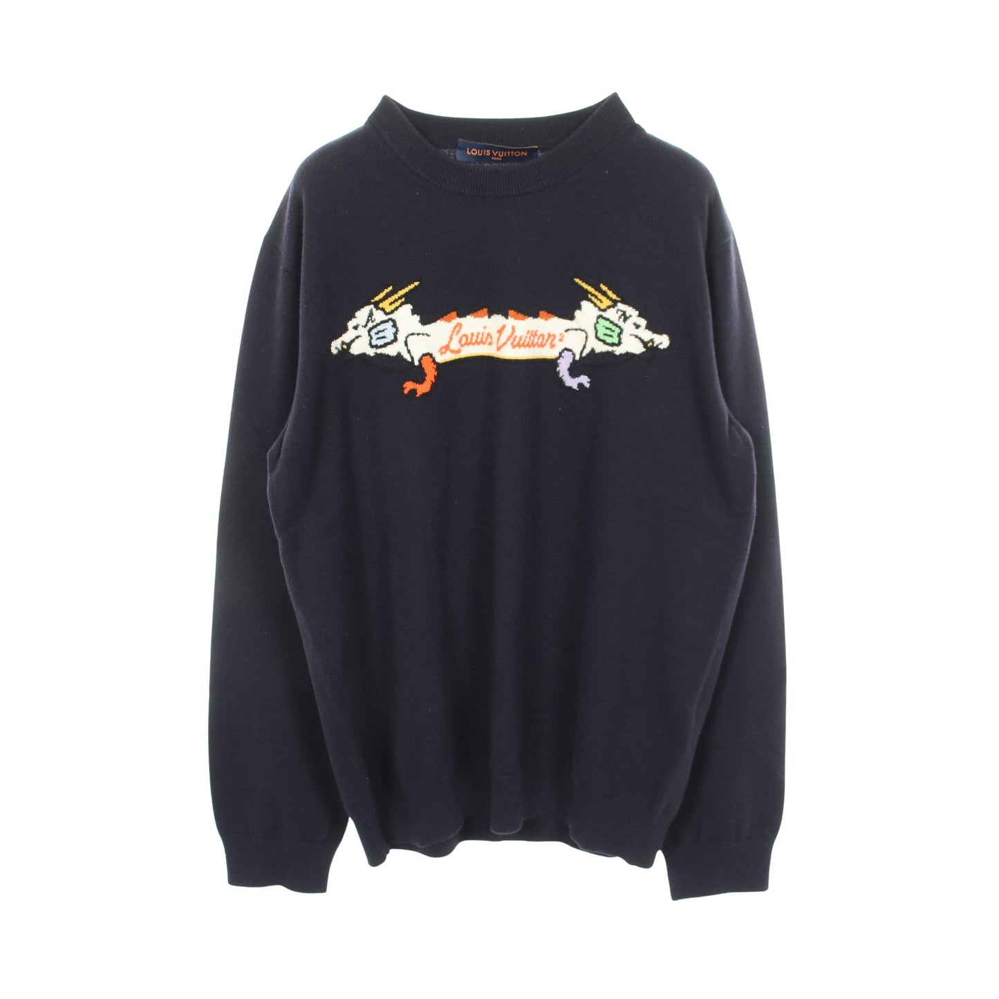 LOUIS VUITTON × NIGO インタルシアジャカード ドラゴン グラフィック ニット カシミヤ ネイビー ルイヴィトン トップス LOUIS VUITTON