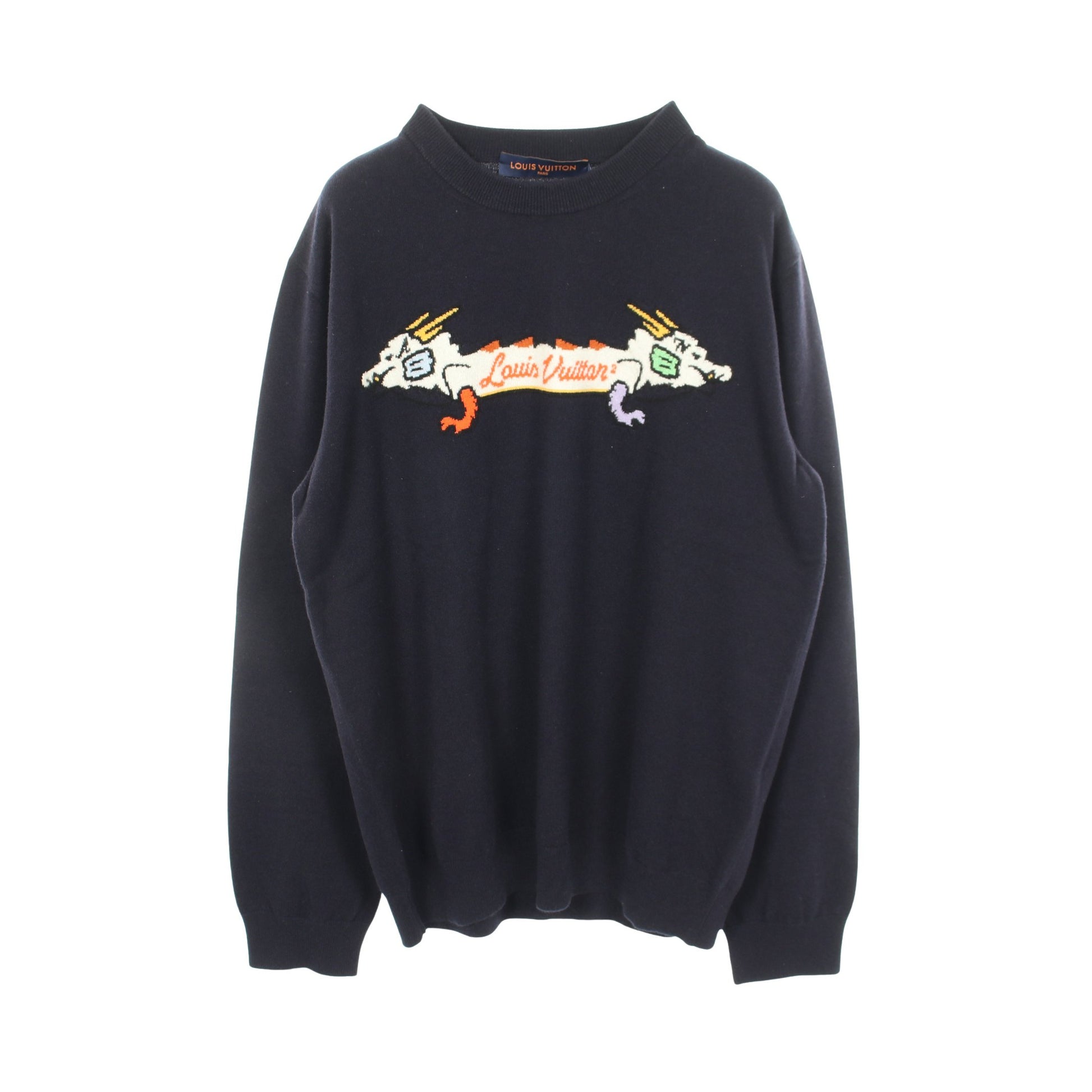 LOUIS VUITTON × NIGO インタルシアジャカード ドラゴン グラフィック ニット カシミヤ ネイビー ルイヴィトン トップス LOUIS VUITTON