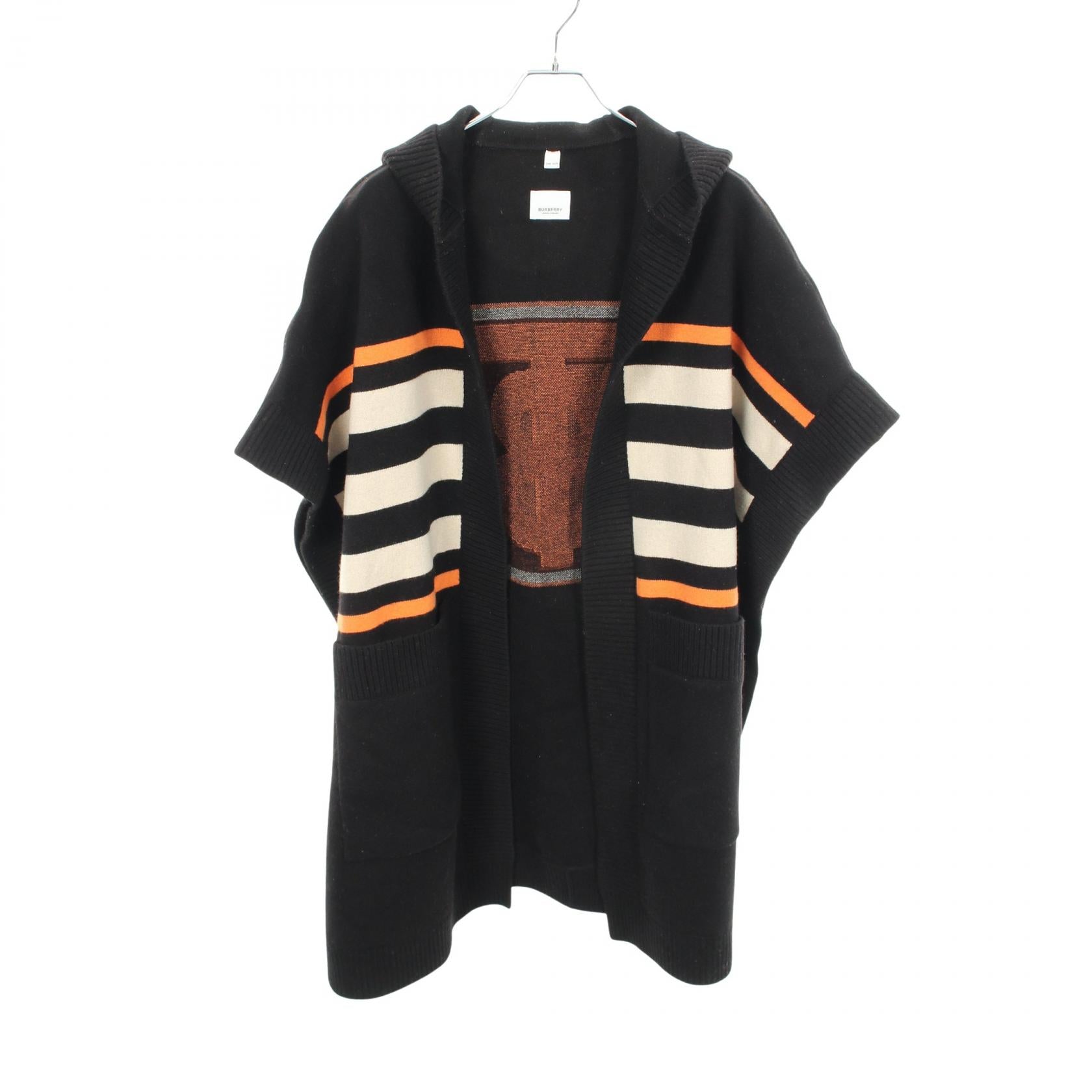 TBロゴ フード付き ポンチョ ウール カシミヤ ブラック オレンジ アイボリー バーバリー アウター BURBERRY