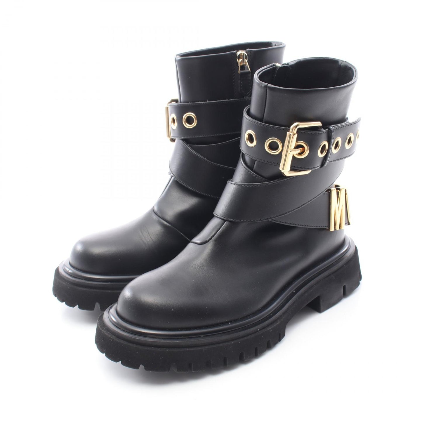 ロゴ ショート ブーツ レザー ブラック モスキーノ シューズ MOSCHINO