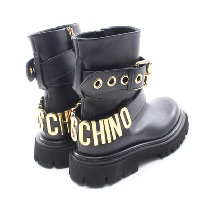 ロゴ ショート ブーツ レザー ブラック モスキーノ シューズ MOSCHINO