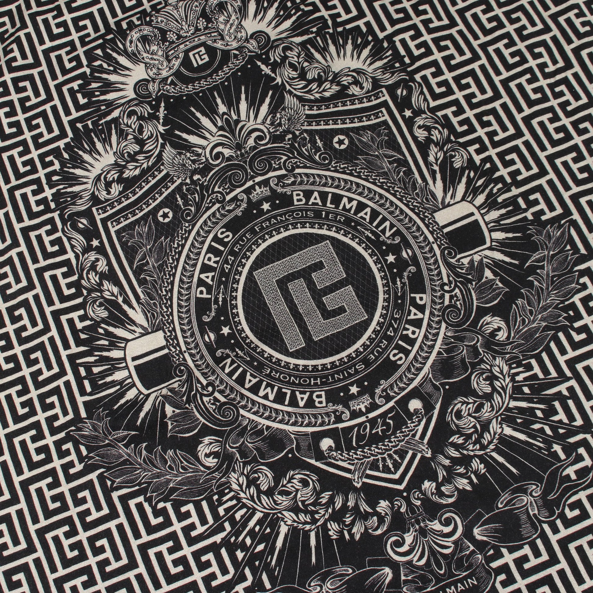 ロゴ総柄 クルーネック 半袖Tシャツ コットン グレーベージュ ブラック バルマン トップス BALMAIN