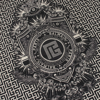 ロゴ総柄 クルーネック 半袖Tシャツ コットン グレーベージュ ブラック バルマン トップス BALMAIN