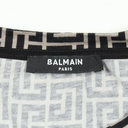 ロゴ総柄 クルーネック 半袖Tシャツ コットン グレーベージュ ブラック バルマン トップス BALMAIN