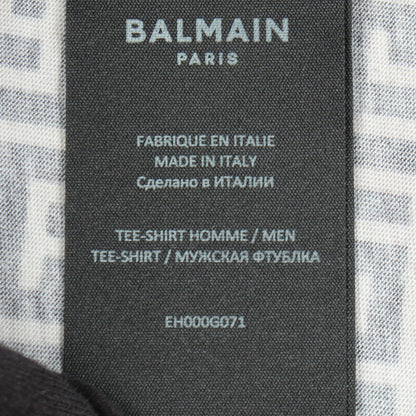 ロゴ総柄 クルーネック 半袖Tシャツ コットン グレーベージュ ブラック バルマン トップス BALMAIN