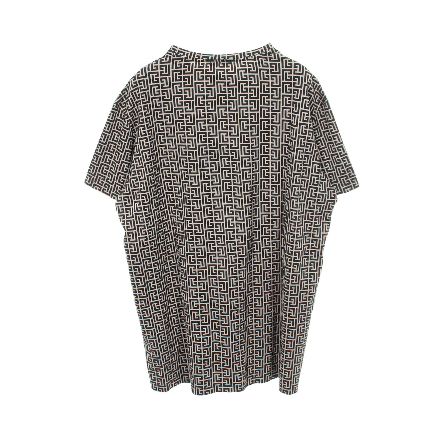 ロゴ総柄 クルーネック 半袖Tシャツ コットン グレーベージュ ブラック バルマン トップス BALMAIN