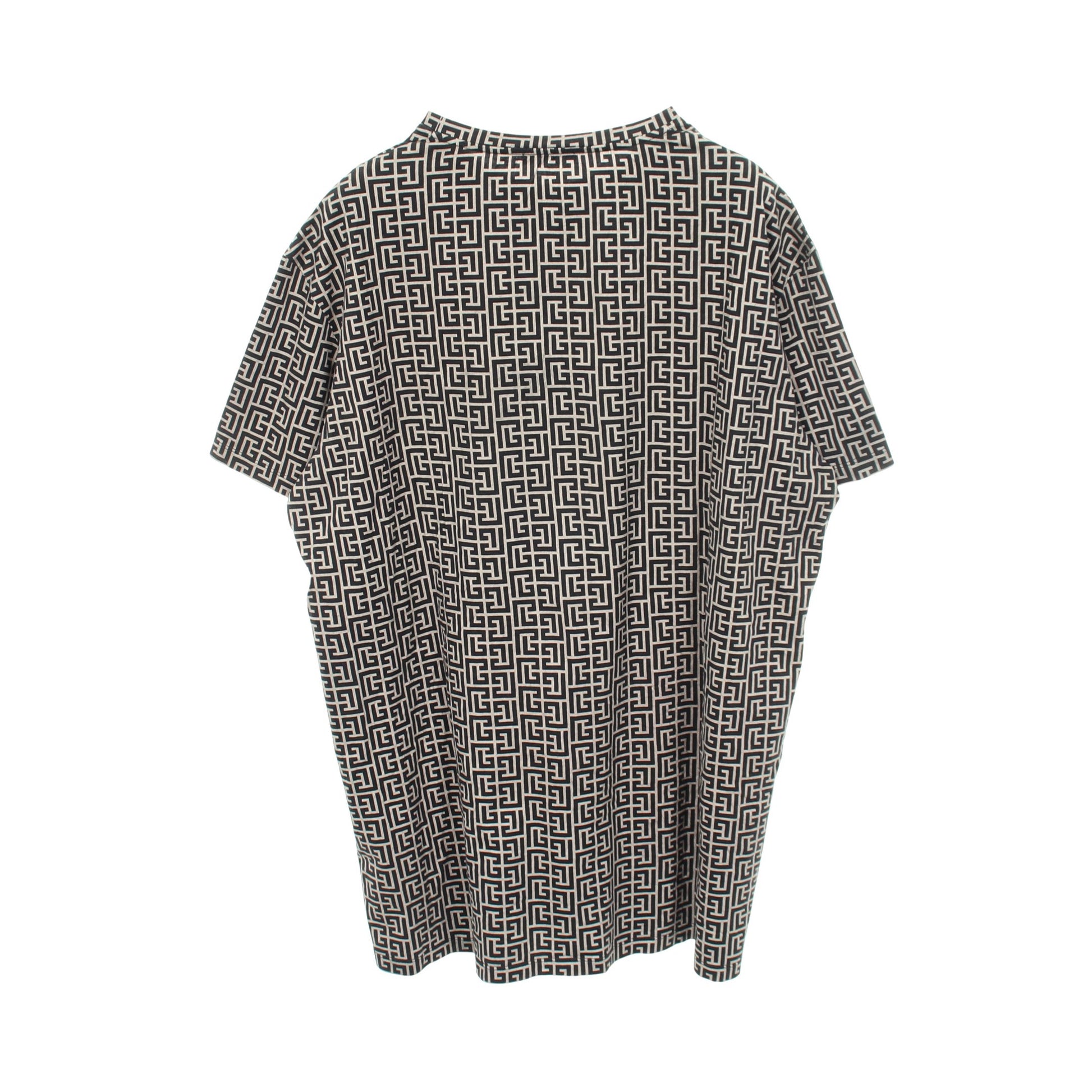 ロゴ総柄 クルーネック 半袖Tシャツ コットン グレーベージュ ブラック バルマン トップス BALMAIN