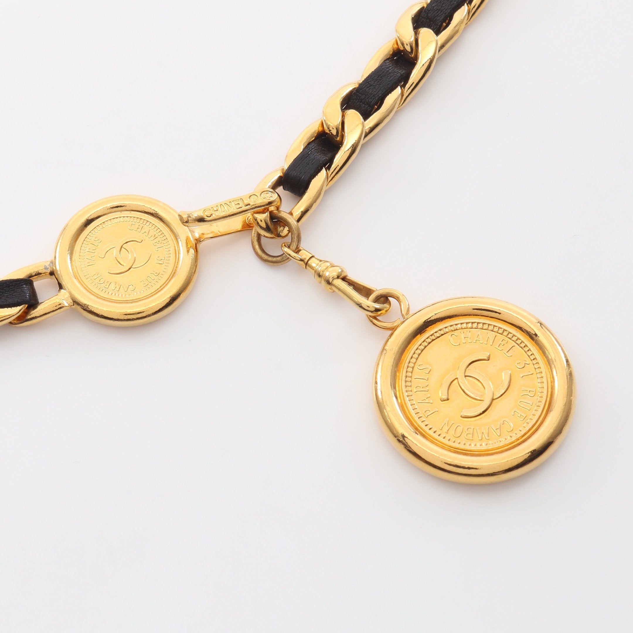ココマーク チェーン ベルト GP レザー ゴールド ブラック シャネル