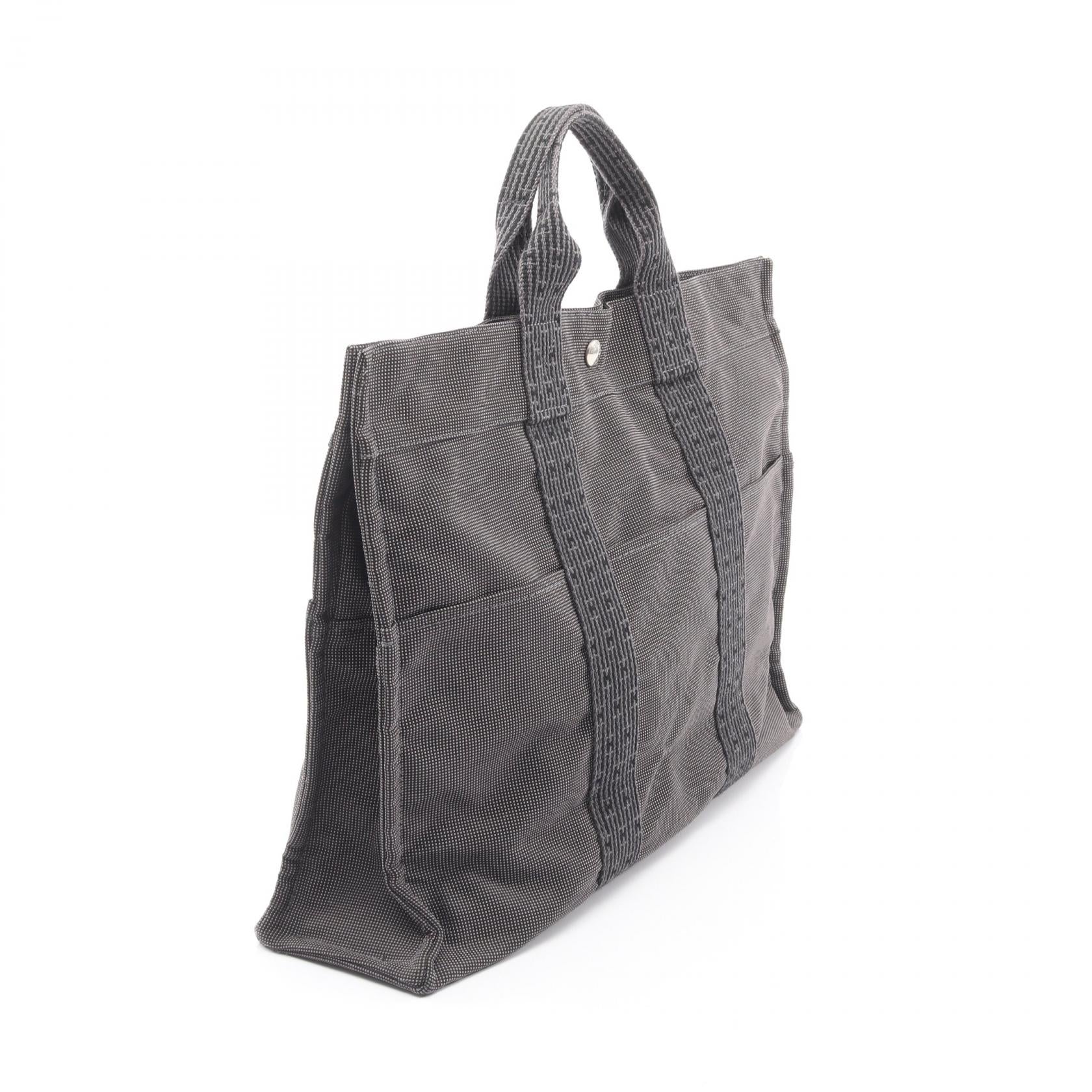エールラインMM ハンドバッグ トートバッグ ナイロンキャンバス ダークグレー シルバー金具 エルメス バッグ HERMES