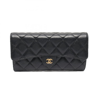 マトラッセ 二つ折り長財布 キャビアスキン ブラック ゴールド金具 シャネル 財布・小物 CHANEL