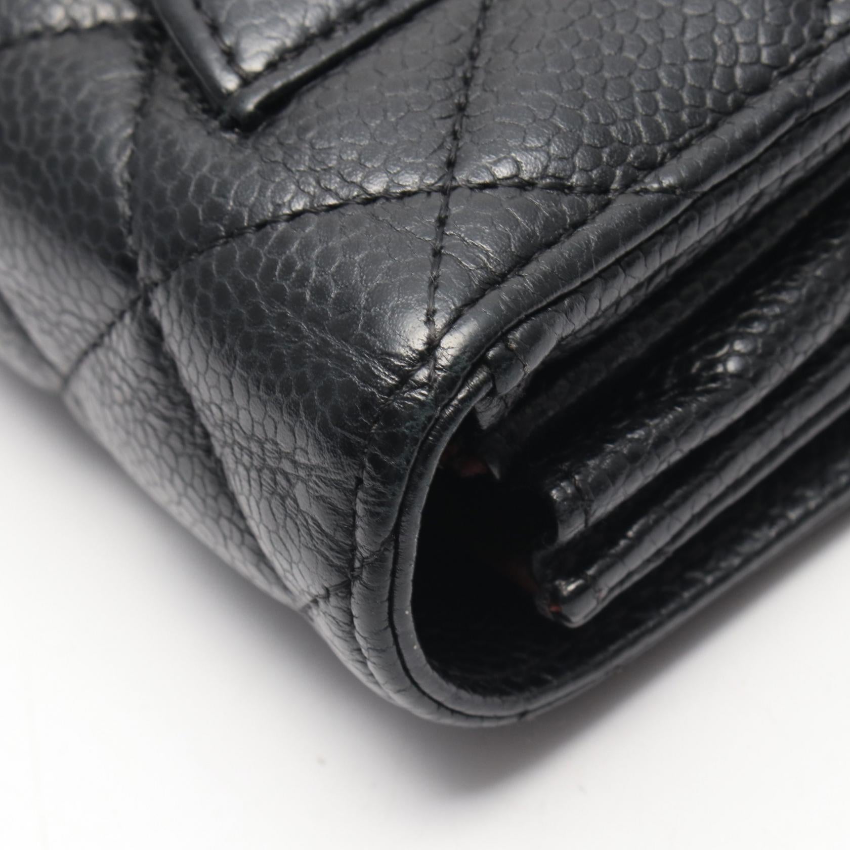 マトラッセ 二つ折り長財布 キャビアスキン ブラック ゴールド金具 シャネル 財布・小物 CHANEL