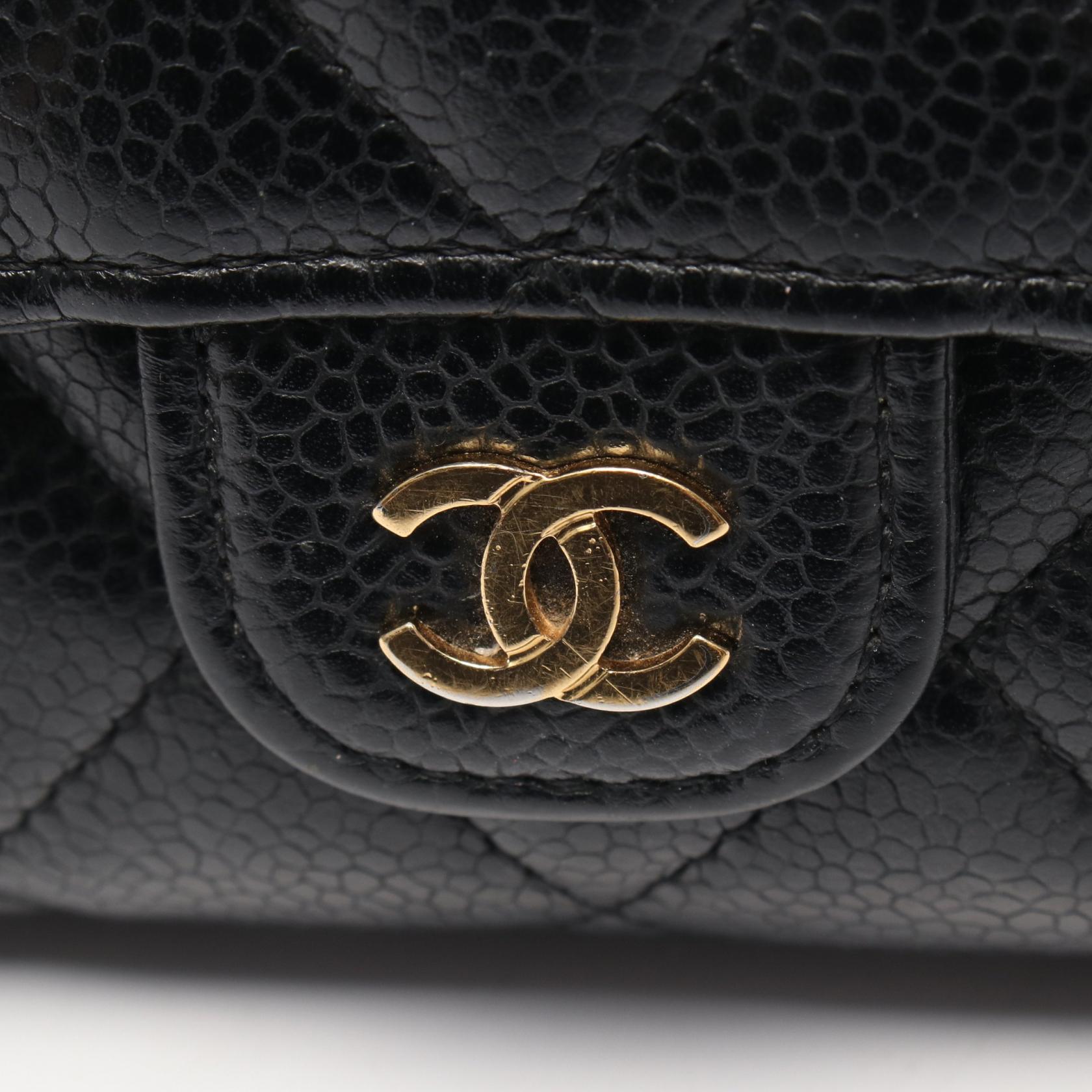 マトラッセ 二つ折り長財布 キャビアスキン ブラック ゴールド金具 シャネル 財布・小物 CHANEL