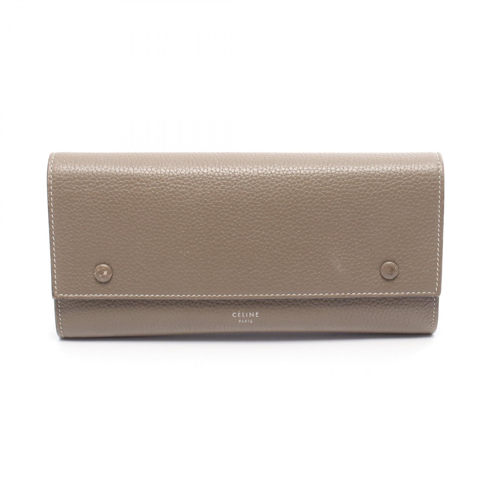 ラージ フラップ マルチファンクション 二つ折り長財布 レザー グレーブラウン イエロー セリーヌ 財布・小物 CELINE