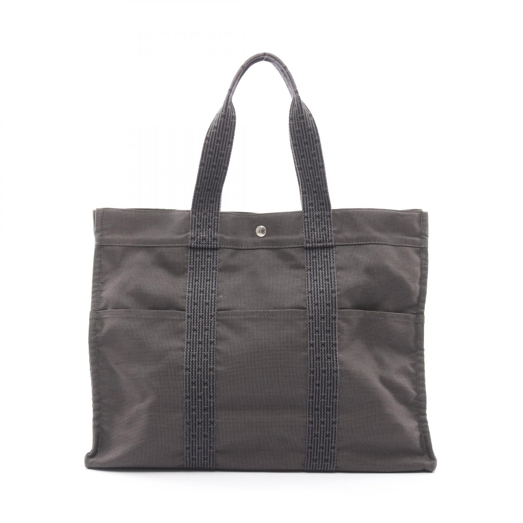 エールラインGM ハンドバッグ トートバッグ ナイロンキャンバス ダークグレー シルバー金具 エルメス バッグ HERMES