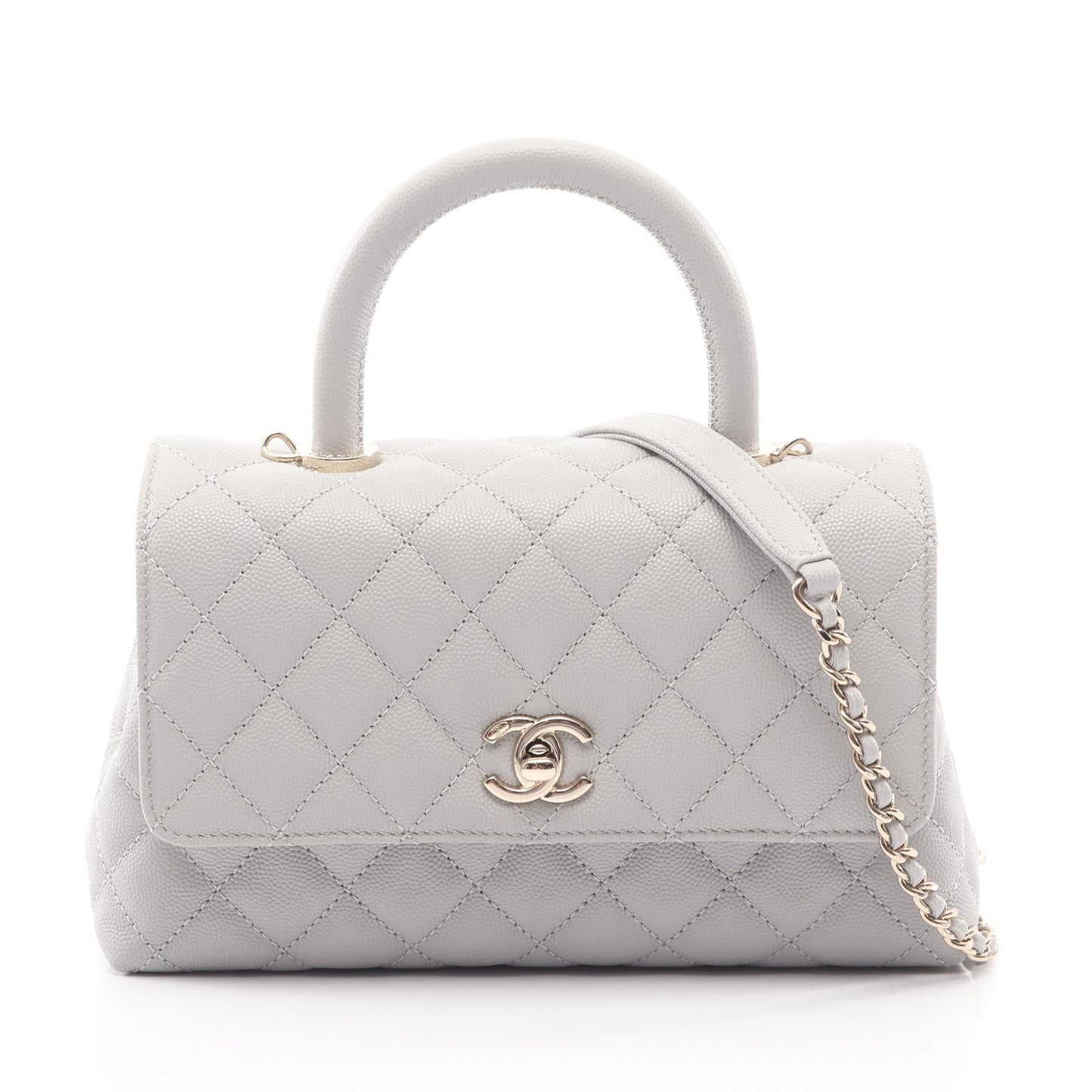 ココハンドル フラップ マトラッセ 2WAY ハンドバッグ キャビアスキン グレー ゴールド金具 シャネル バッグ CHANEL